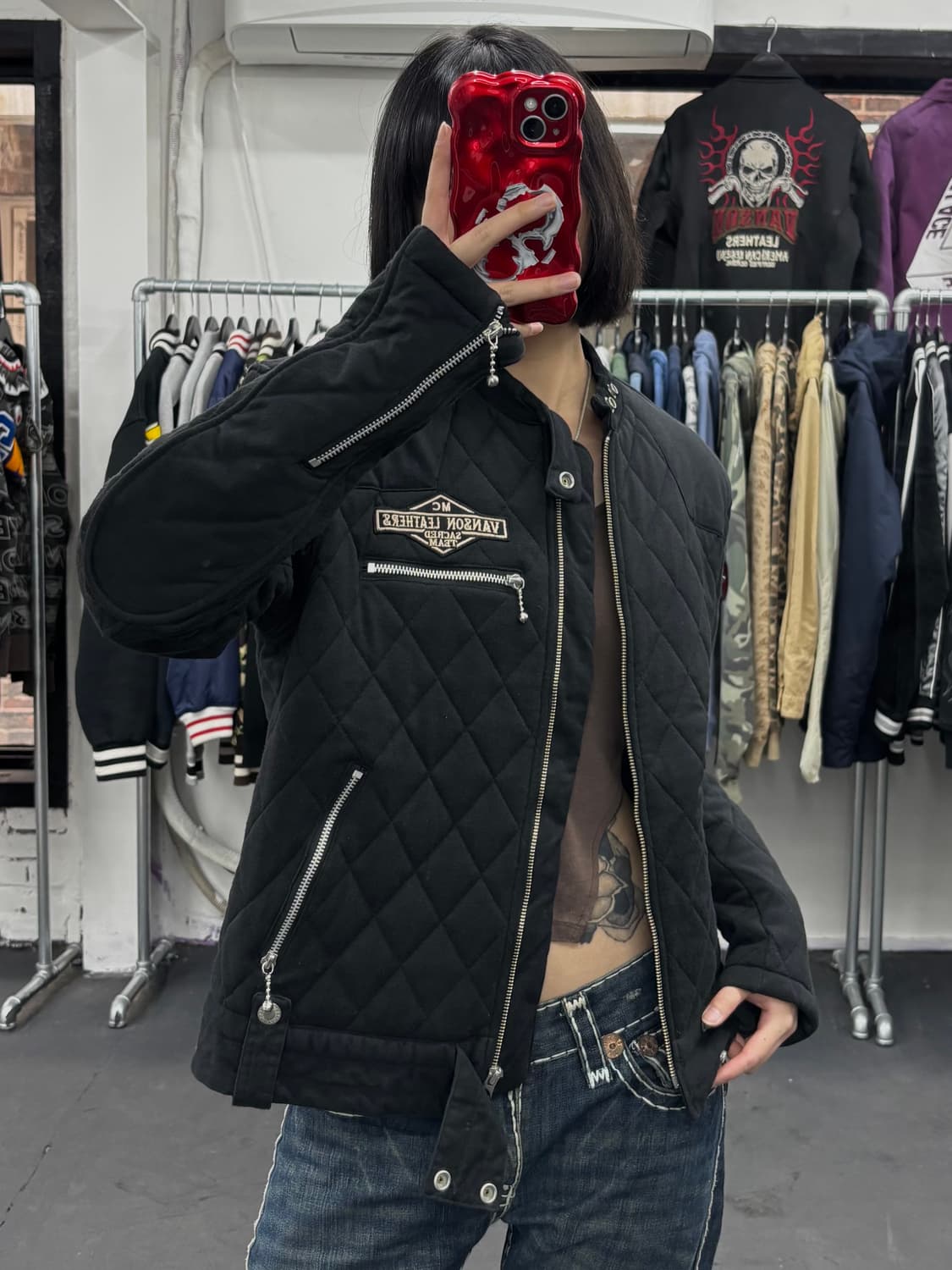 밴슨 레더 퀼팅 바이커 자켓 상품이미지2