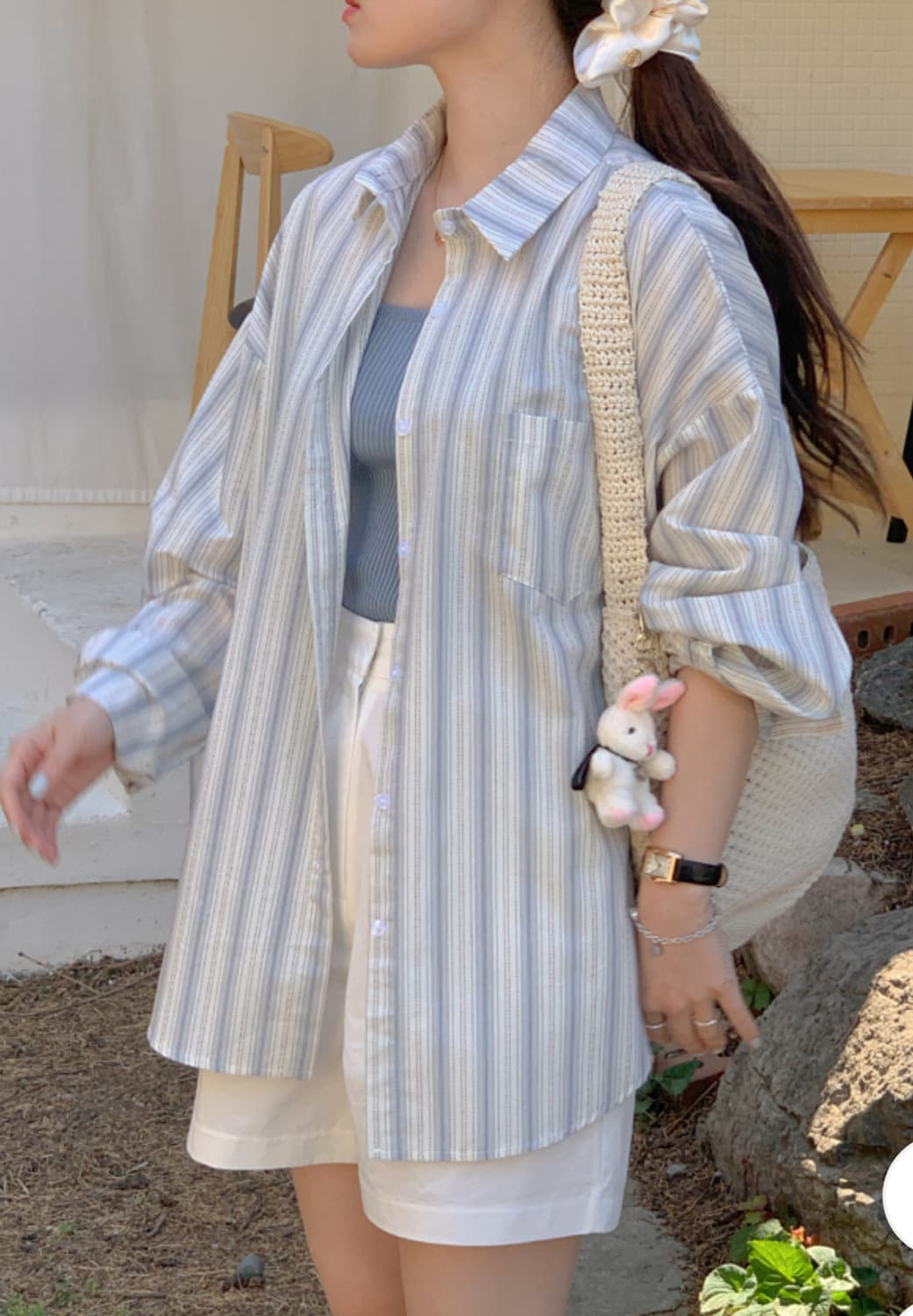 아이보리 소라 스트라이프 셔츠 상품이미지1