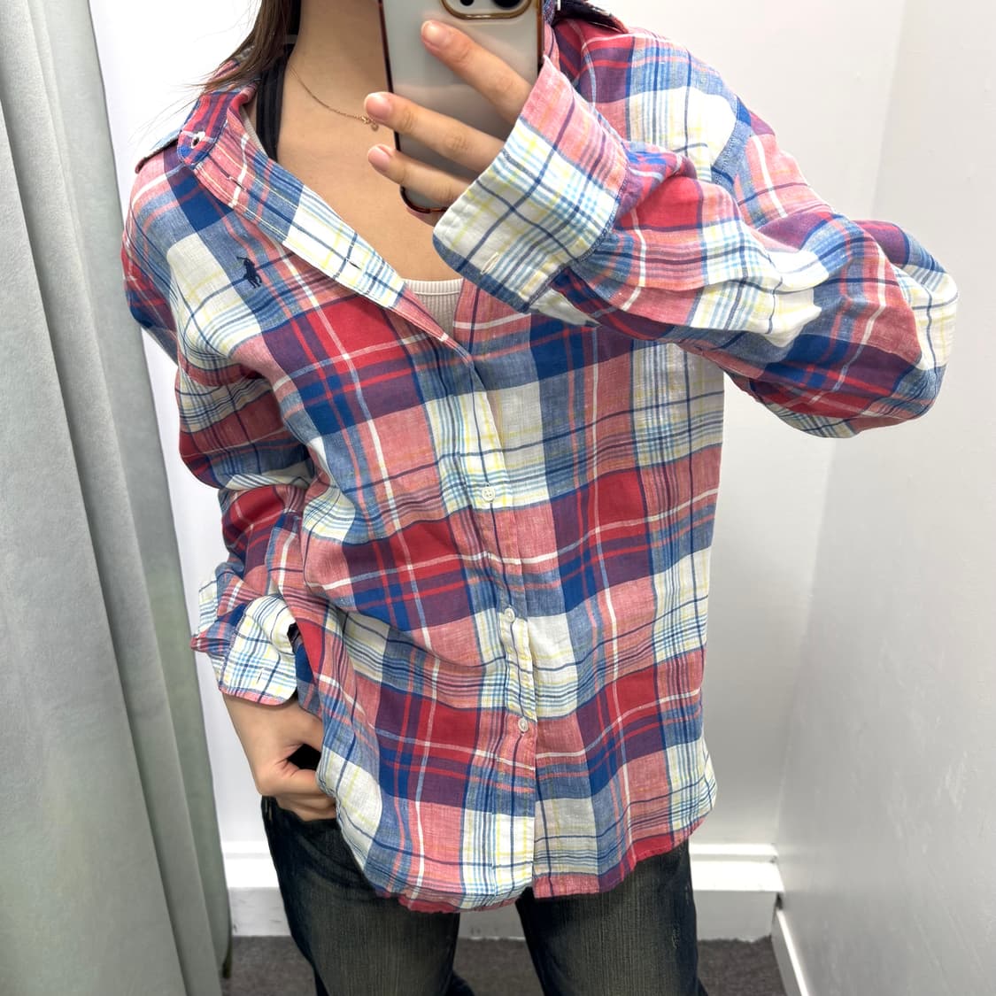 폴로 블루 레드 체크 릴렉스드핏 셔츠 상품이미지2