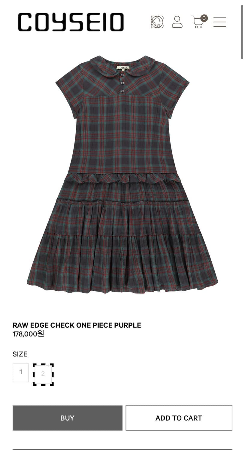 COYSEIO Raw Edge Check One Piece Purple 상품이미지1
