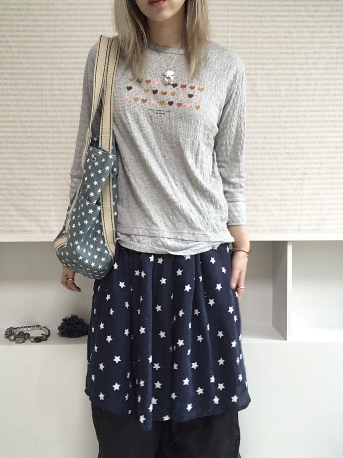 jpn vintage star navy midi skirt 상품이미지5