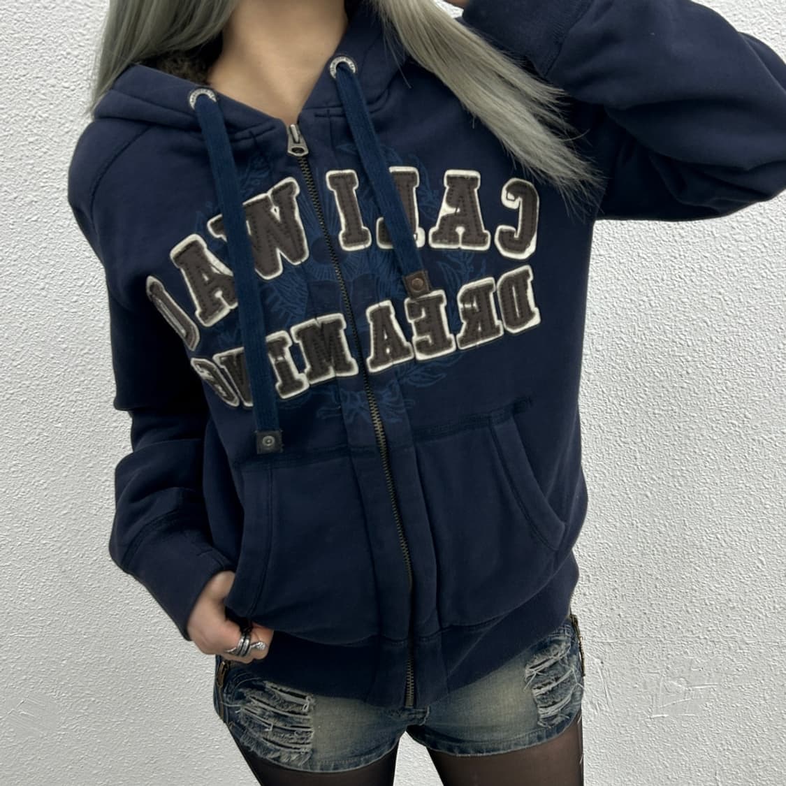 후아유 브라운로고 네이비 울프죠 후드집업 M 상품이미지1