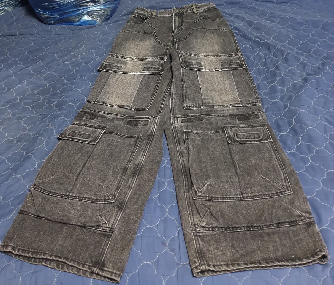 VONVAT 유틸리티 빈티지 카고 혜비 와이드 데님팬츠 흑청 (2사이즈) 상품이미지1