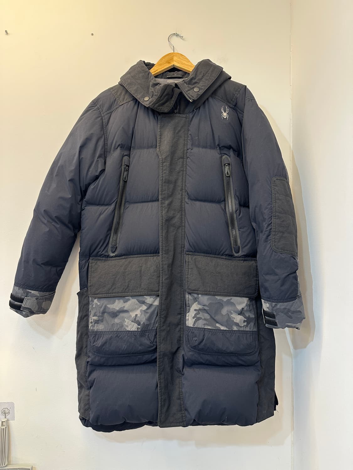 95)스파이더 네이비 카모플라쥬 오리털 롱패딩 상품이미지1