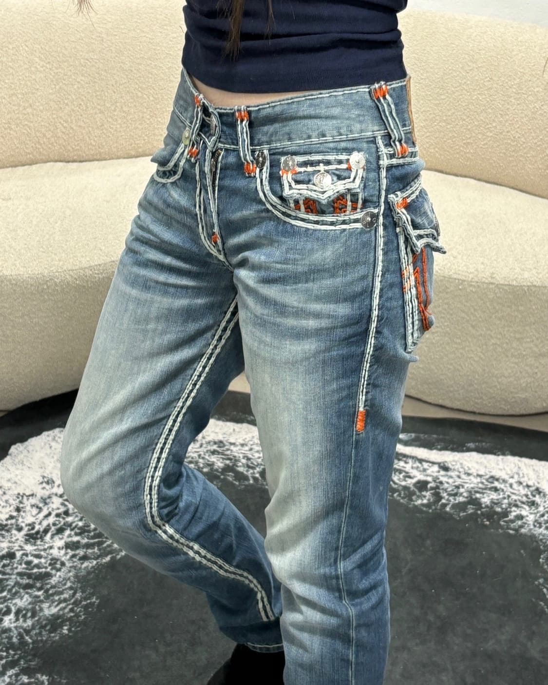 90s TRUE RELIGION 빅포켓 스티치 데님 팬츠 상품이미지4