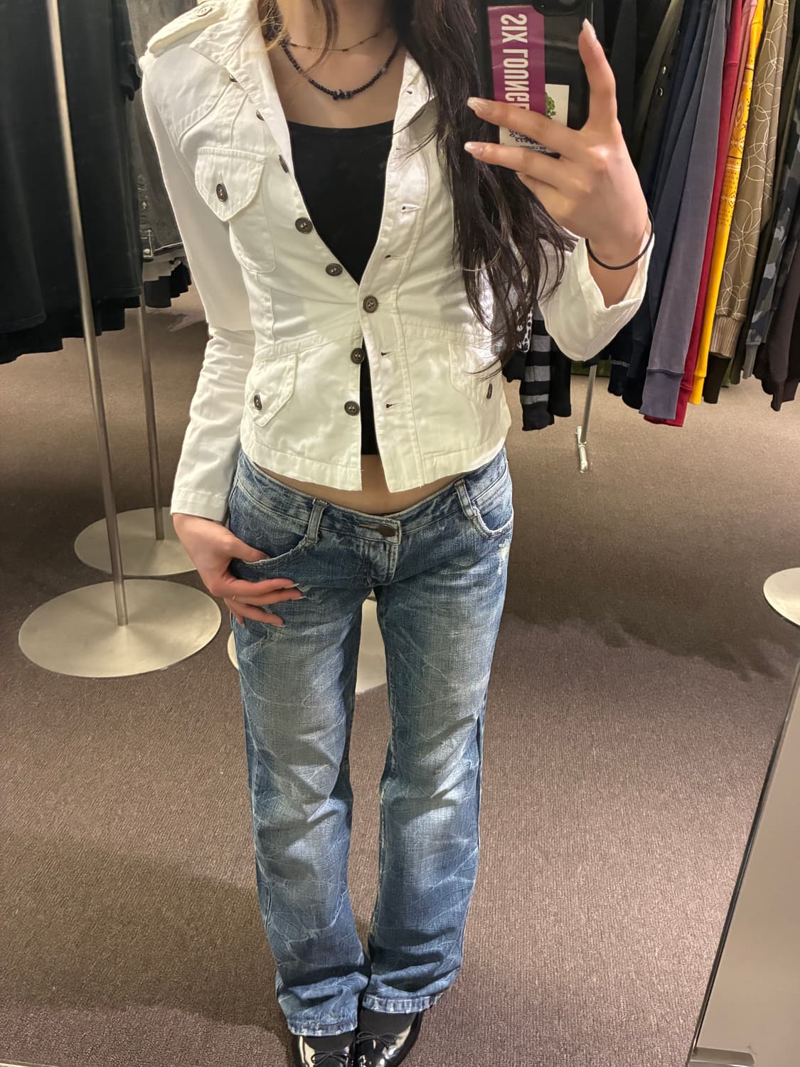 OS)Japanese vintage 여성 데미지 디테일 부츠컷 데님팬츠 상품이미지9