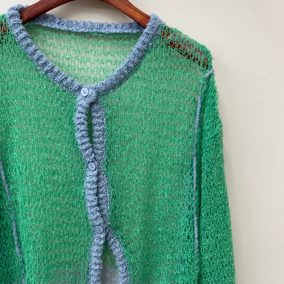 빈티지 매쉬 그린 하늘 스트링 가디건  상품이미지3