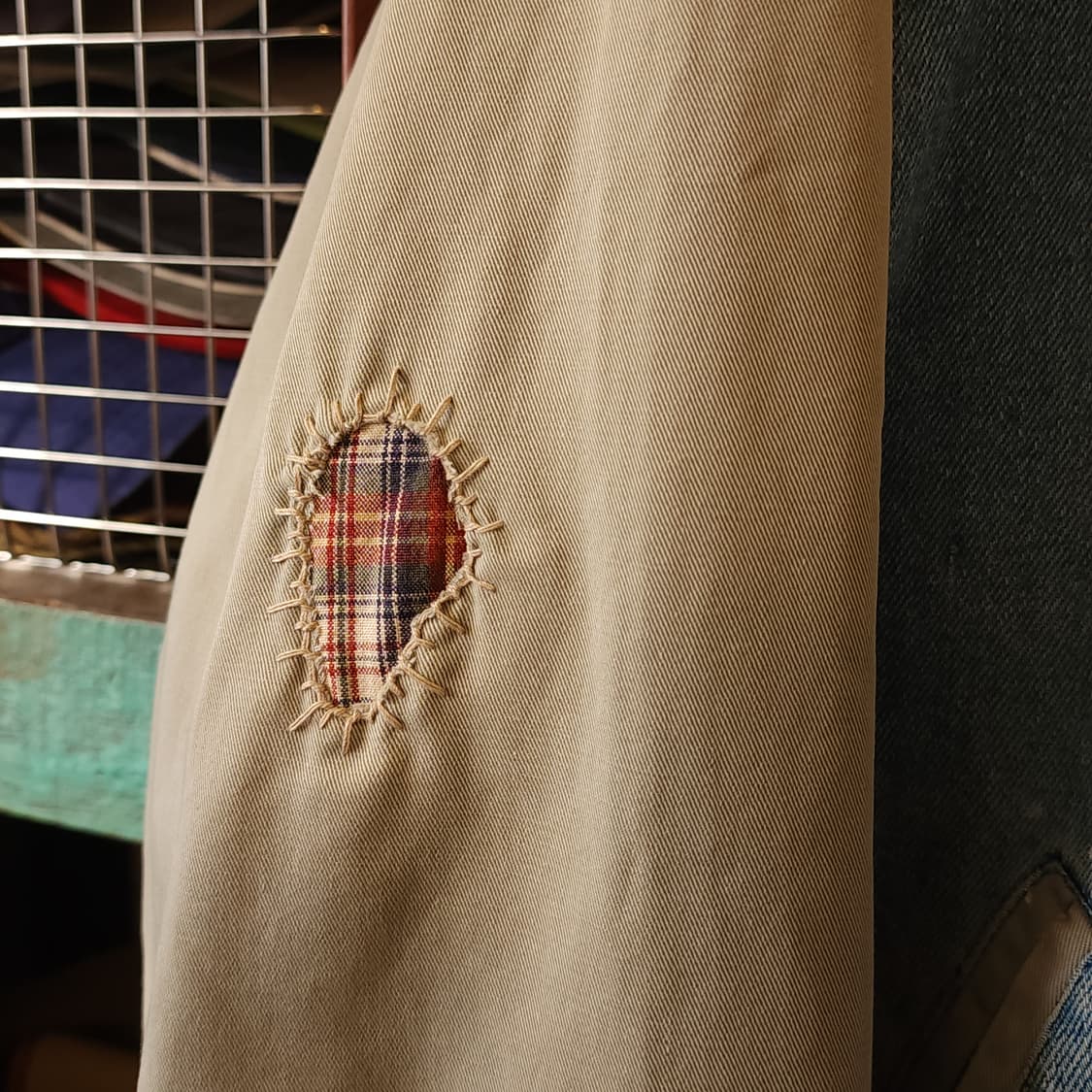 90s 빈티지 데님 바시티 자켓 아메리칸 체크 패치워크 빅사이즈 데님 L 상품이미지5