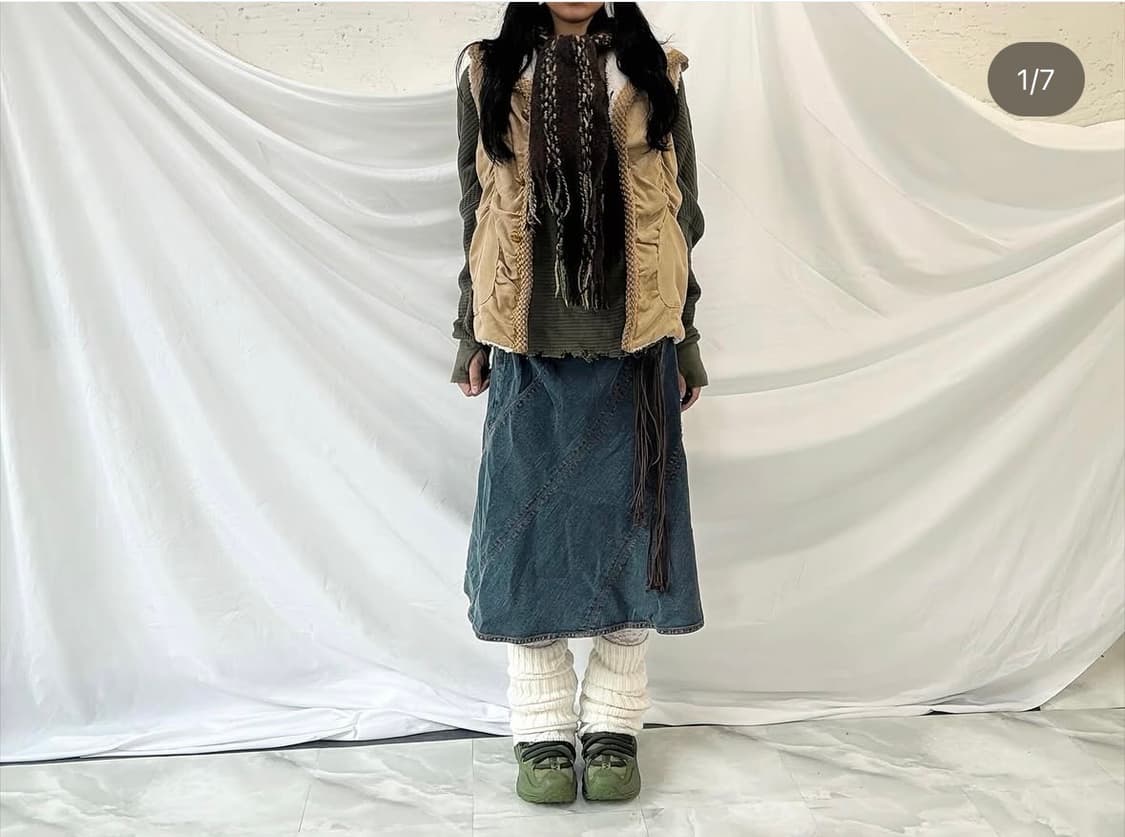 메론빵단추베스트, 데님스커트, 그런지니트 상품이미지1