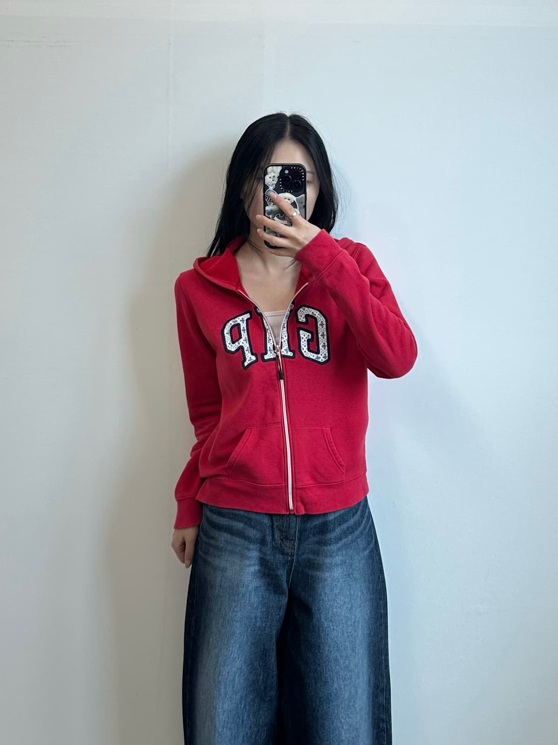 Gap 갭 자수로고 레드 후드집업 상품이미지1