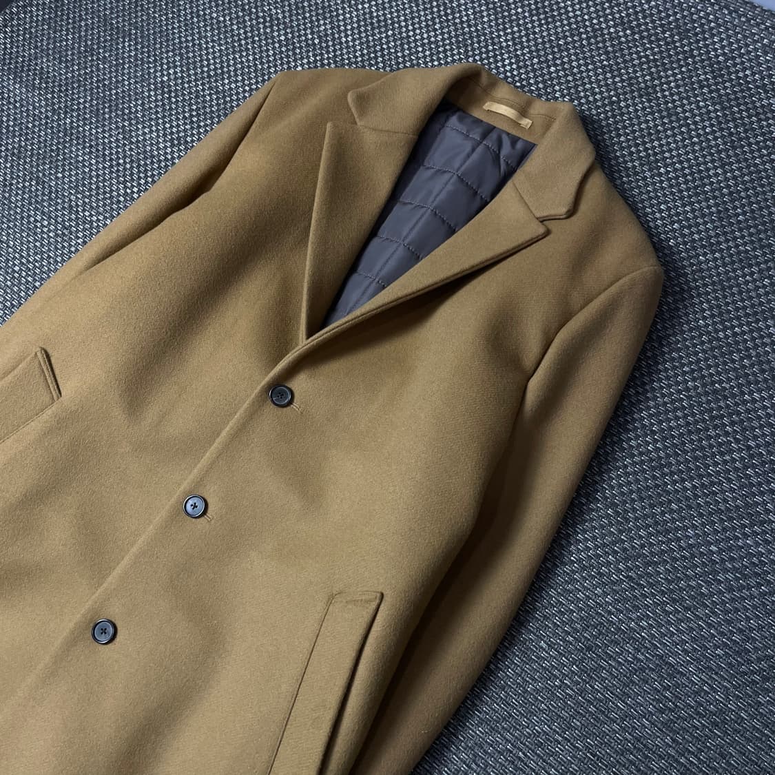  로파이 베이지 카멜 울 캐시미어 싱글 코트 XL 상품이미지4