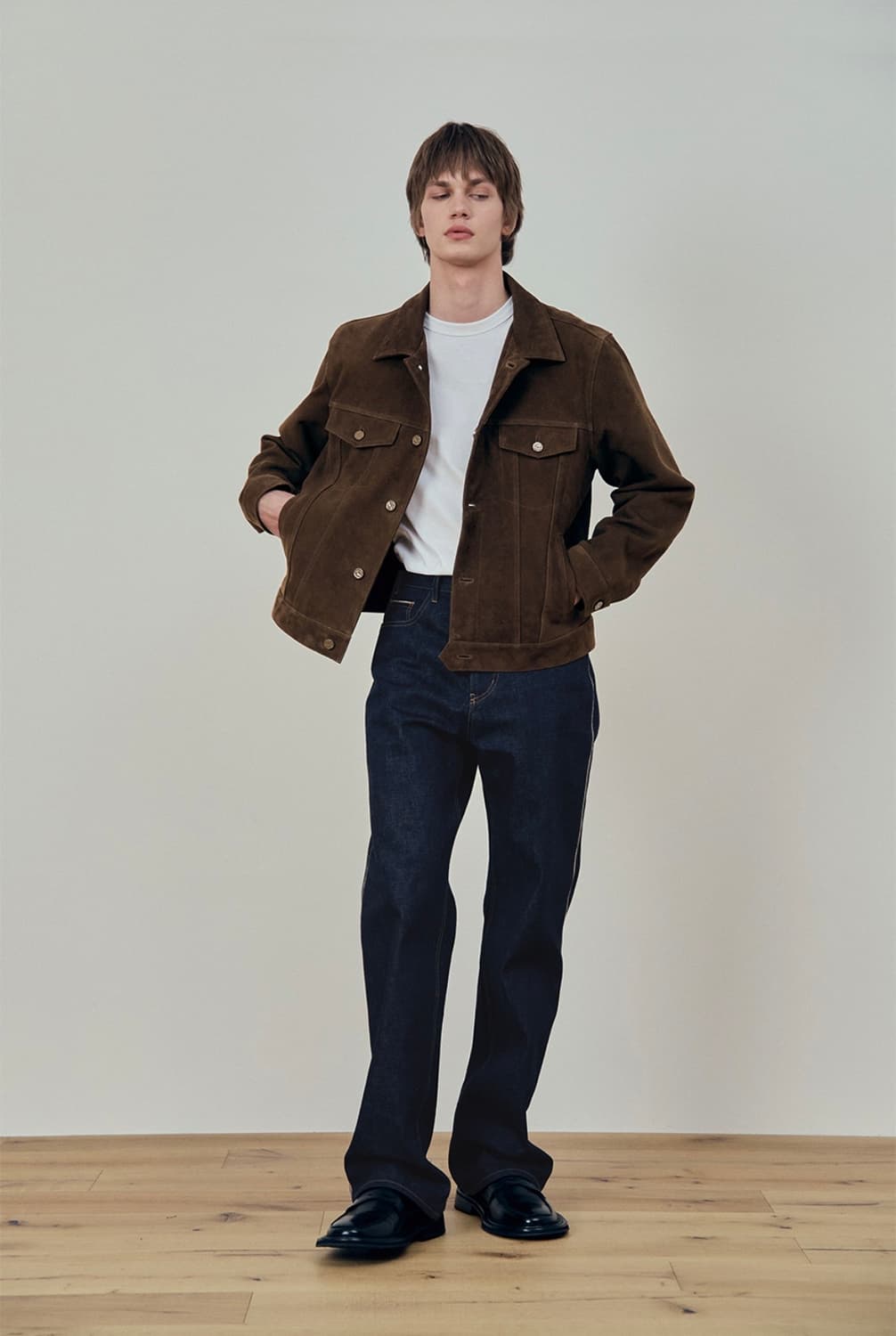 [M] STU 고트 스웨이드 레더 가죽 트러커 자켓 브라운 상품이미지4