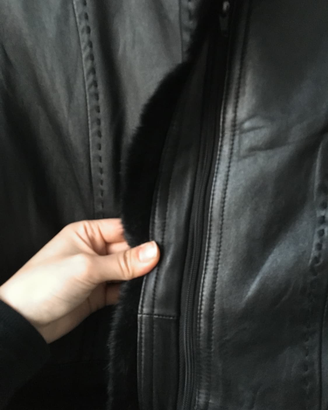 Fake fur trimming lamb leather jacket 상품이미지5