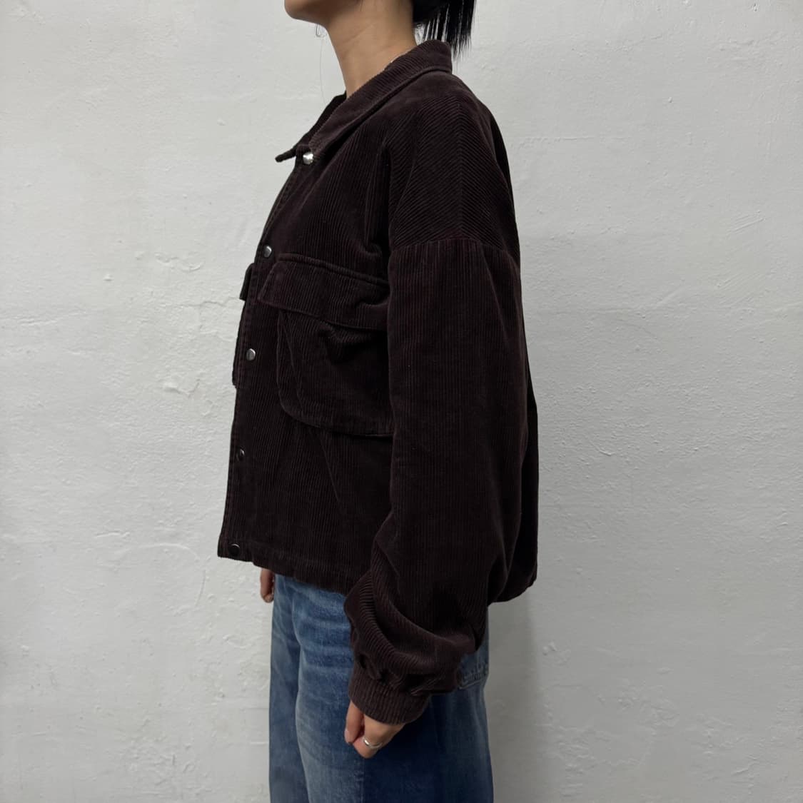 EMMA CLOTHES 브라운컬러 코듀로이 스냅버튼 블루종 자켓 상품이미지2