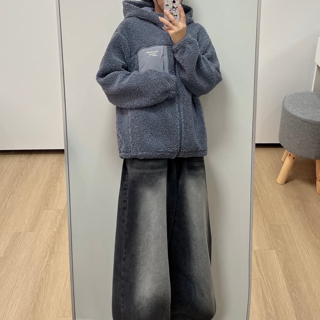 리복 그레이 뽀글이 플리스 후드 자켓 상품이미지1