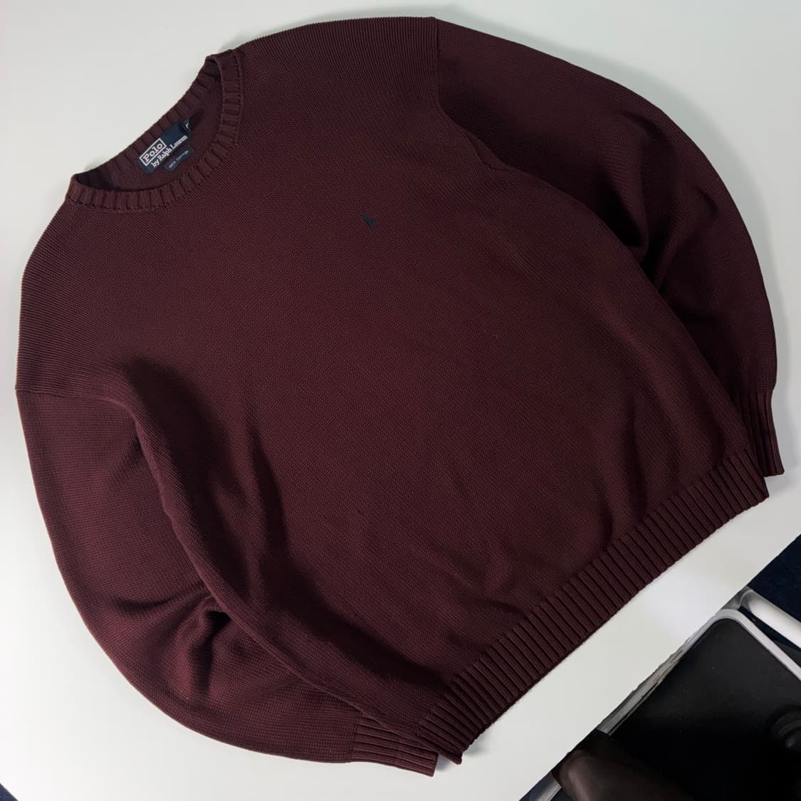 Polo  폴로 랄프로렌 자수 코튼 버건디 라운드 니트  상품이미지2