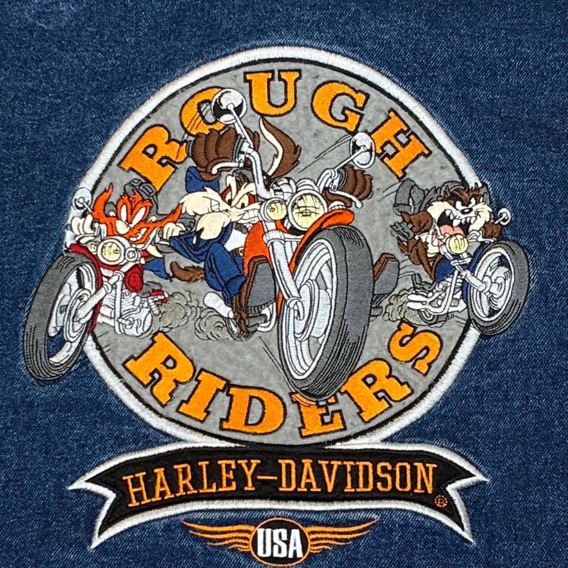 90s USA 빈티지 할리데이비슨 x 워너스브라더스 청자켓 상품이미지3