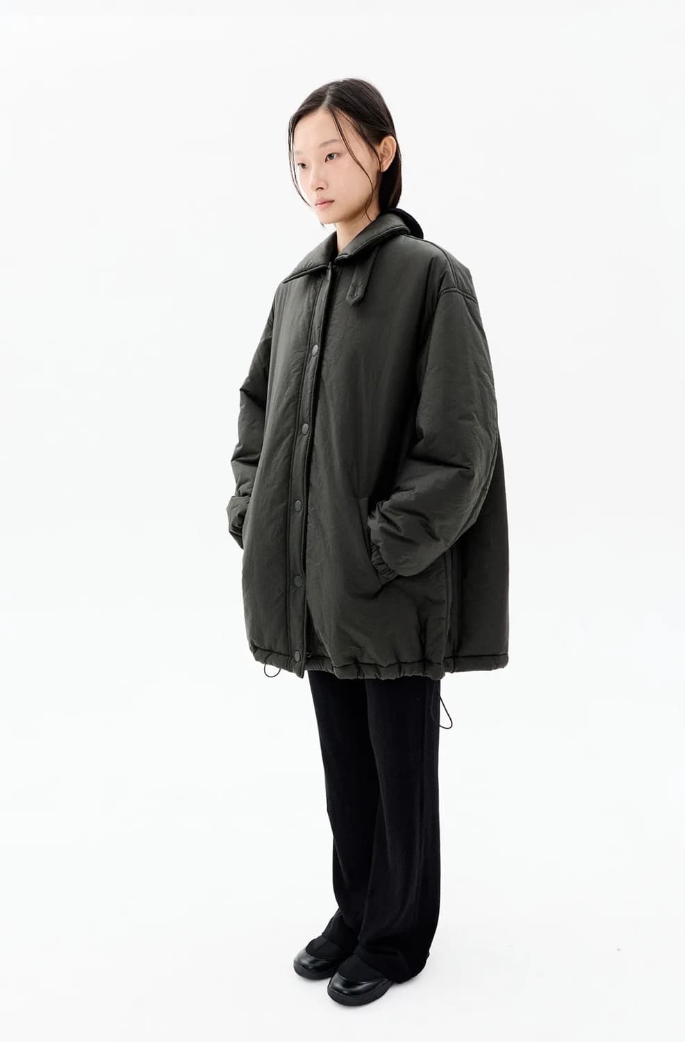 코스모스 셔링 패딩 자켓 딥카키 상품이미지1