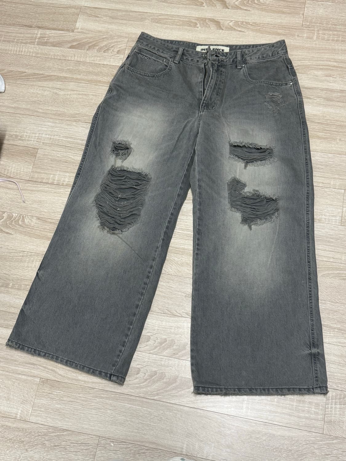 인사일런스우먼 디스트레스드 와이드 데님 차콜 s 상품이미지5