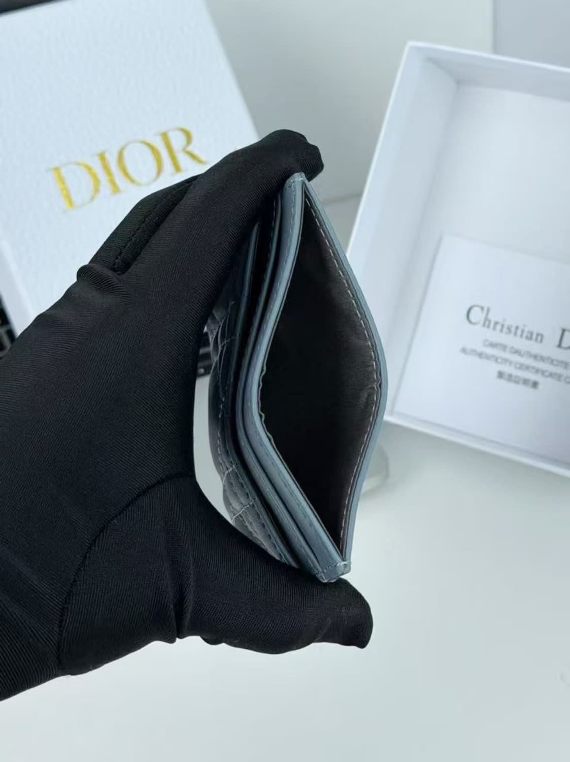 디올 카로 5 슬롯 카드 홀더 서플 까나쥬 카프스킨 클라우드 블루 상품이미지5