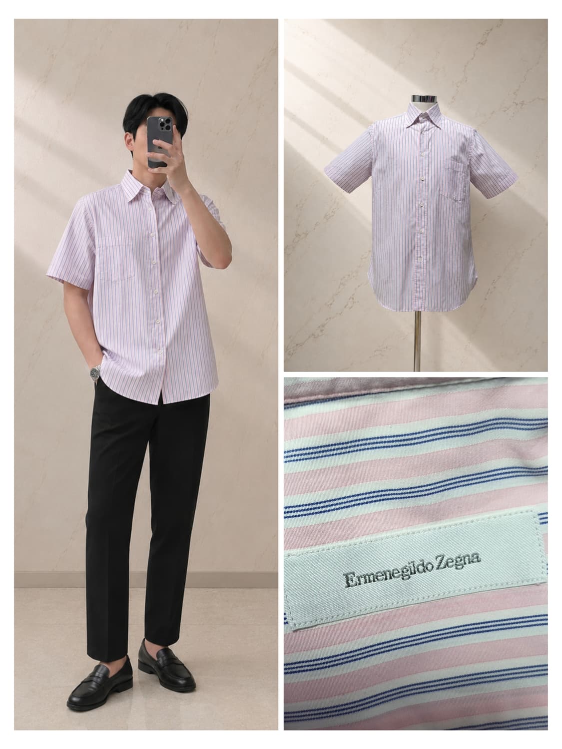 Ermenegildo Zegna 스트라이프 반팔 셔츠 / 105 상품이미지1
