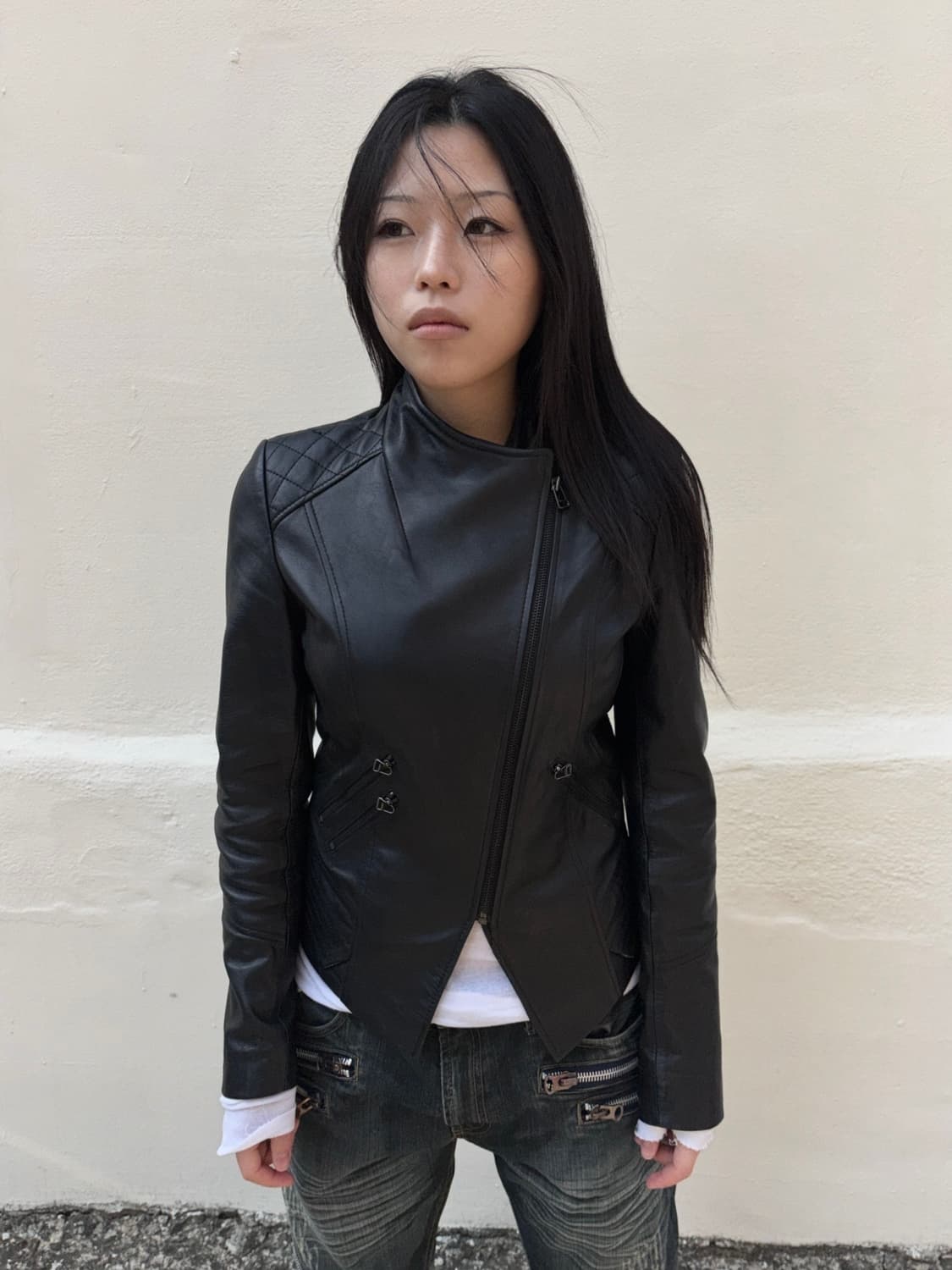 Multi zipper leather biker jacket 상품이미지5