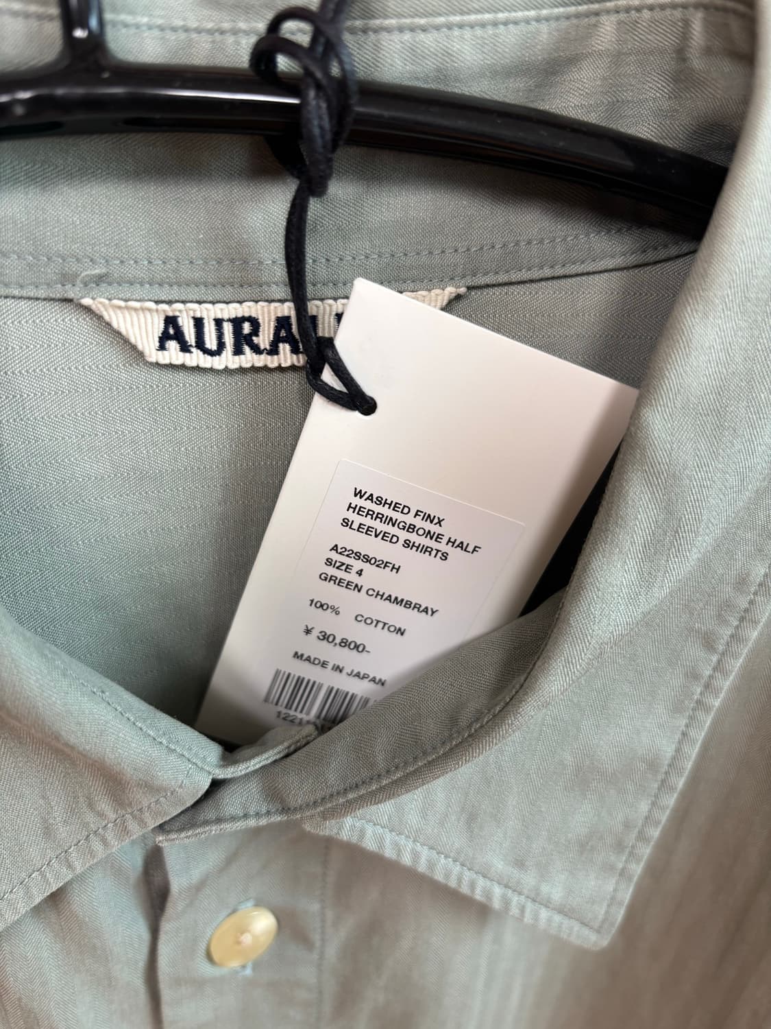 오라리 22SS 워시드 핀스 헤링본 하프 슬리브 셔츠 그린 샴브레이 상품이미지6