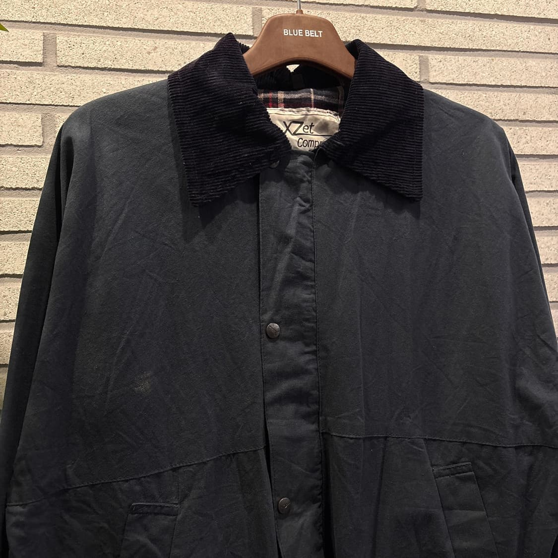 EURO VINTAGE 코듀로이 코튼 왁스자켓 체크안감 디테일 블루 상품이미지4