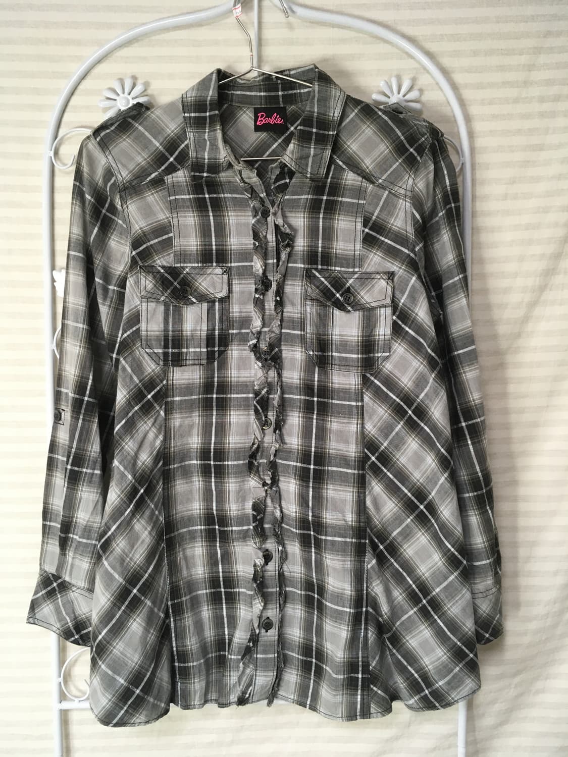 빈티지 레이스 체크 바비 셔츠 y2k 스트릿 갸루 펑키 일본빈티지715  상품이미지1