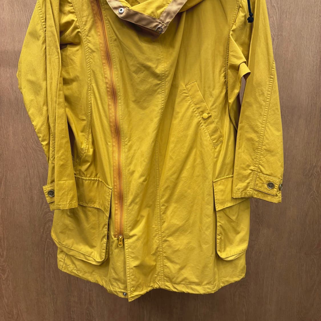 주카 아노락 파카 코트 언발란스 집업 후드 스트링 디테일 루즈핏 머스타드 상품이미지5