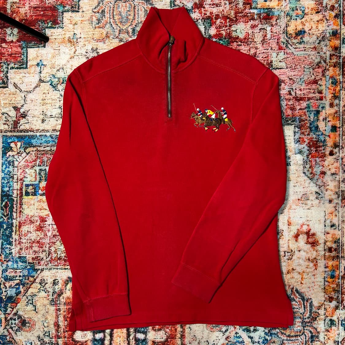 [L] 폴로 랄프로렌 빅포니 코튼니트 하프집업 레드 상품이미지1