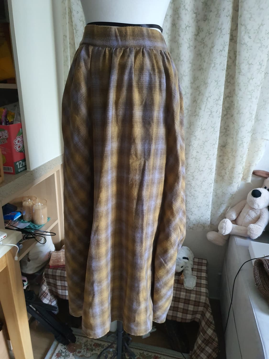 [모리걸] 체크 모직 롱 스커트 플레어 스커트 상품이미지2