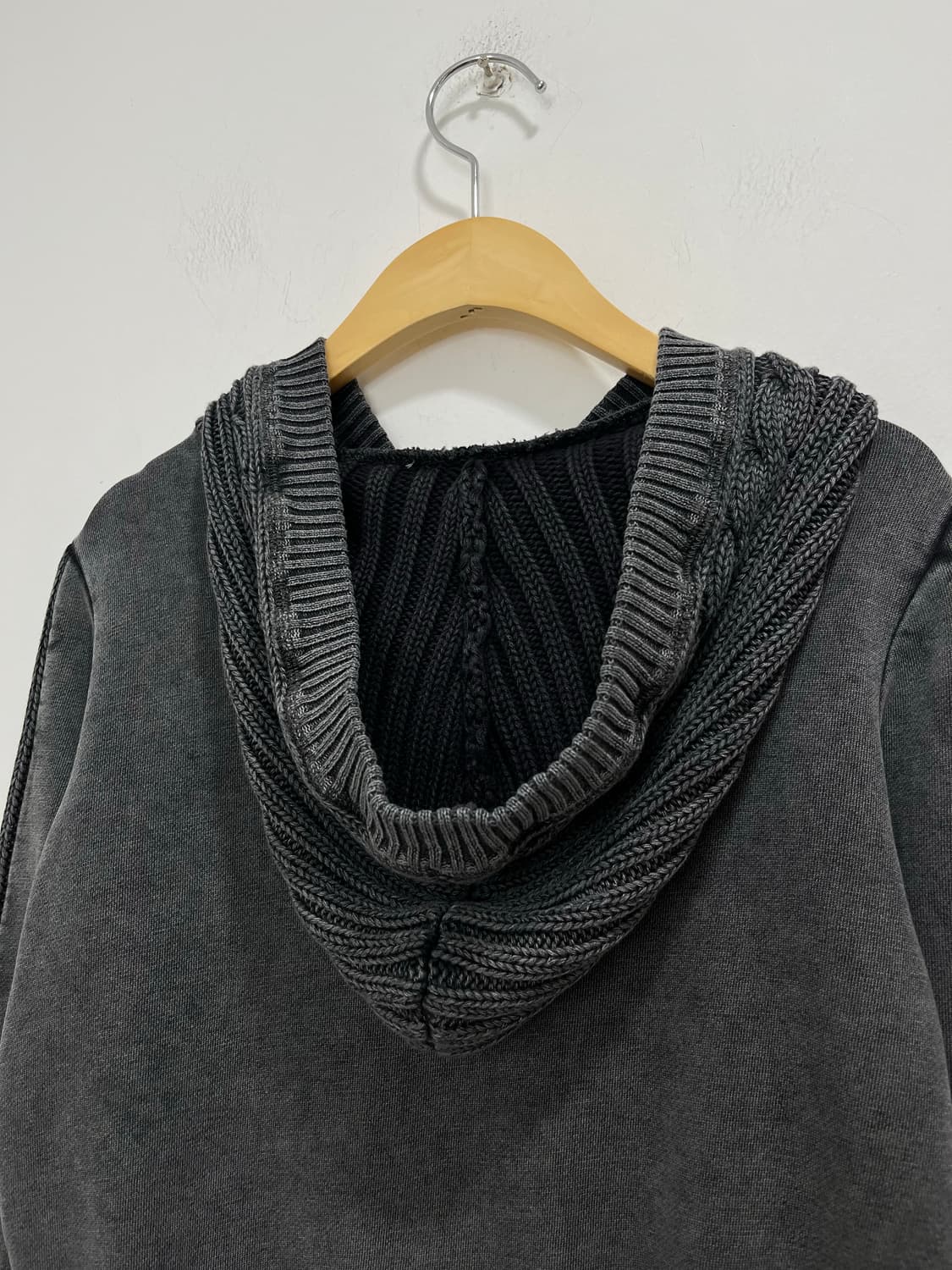 일본 빈티지 차콜 피그먼트 꽈배기 니트 후드집업  상품이미지7