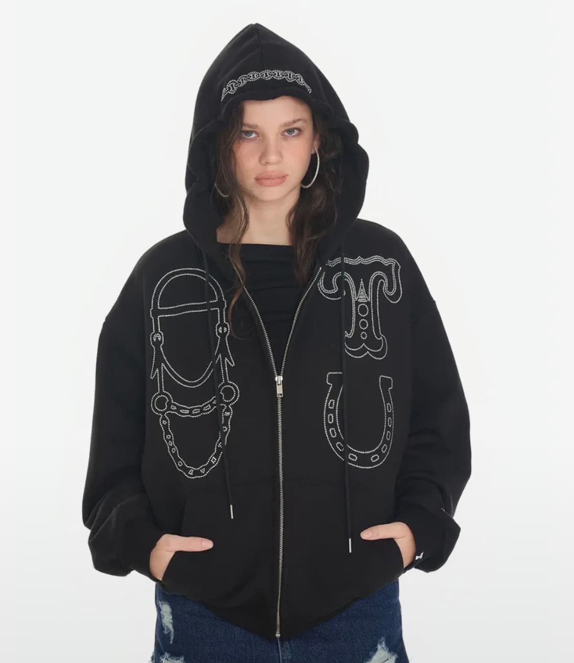 투머치택스 웨스턴 핫픽스 집업 후디 후드집업 블랙 상품이미지1