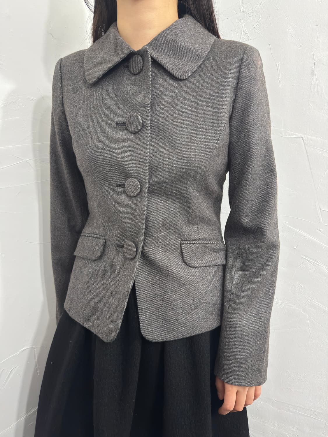 glass line gray button wool jacket 상품이미지2