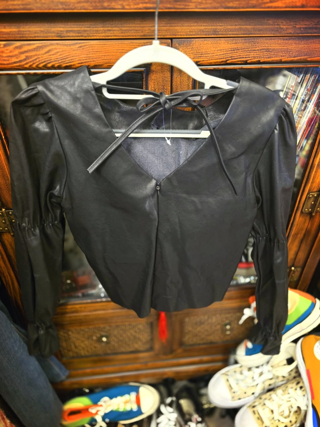 일본빈티지 블랙 레더 브라우스 상품이미지4