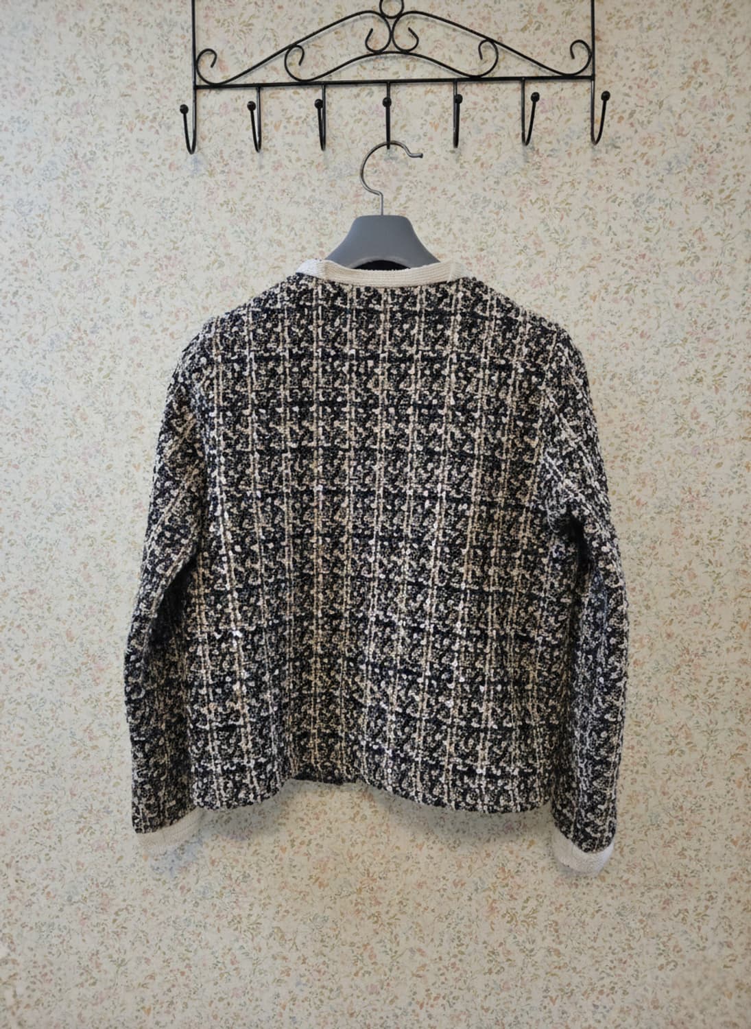 트위드 가디건 블랙 베이지 진주 단추 55 상품이미지2