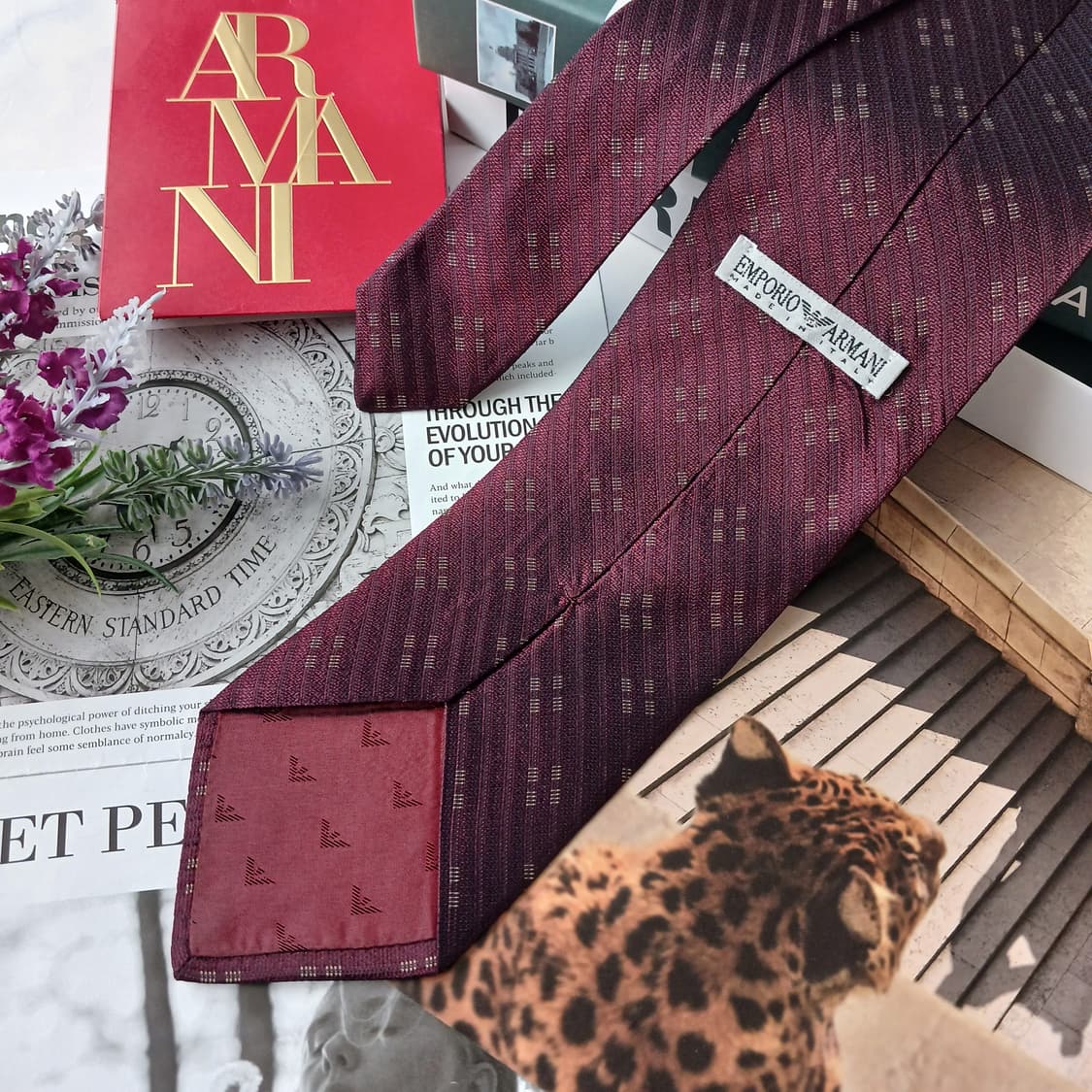 엠포리오 아르마니 실크 와인 패턴 넥타이 9.3cm A+등급 E929 상품이미지5