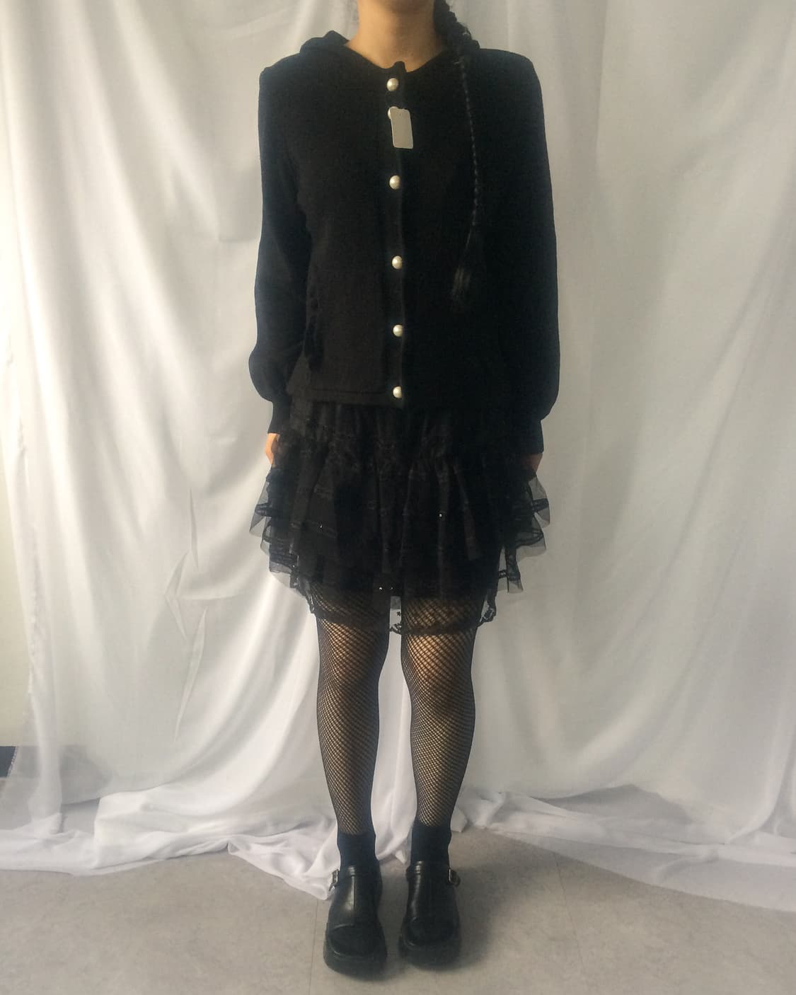 Button point frill knit hood cardigan 상품이미지5