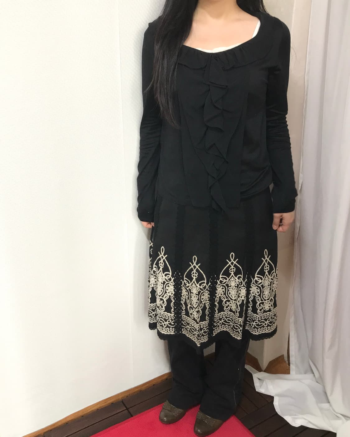 vintage black ruffle boat neck T sleeve 상품이미지4