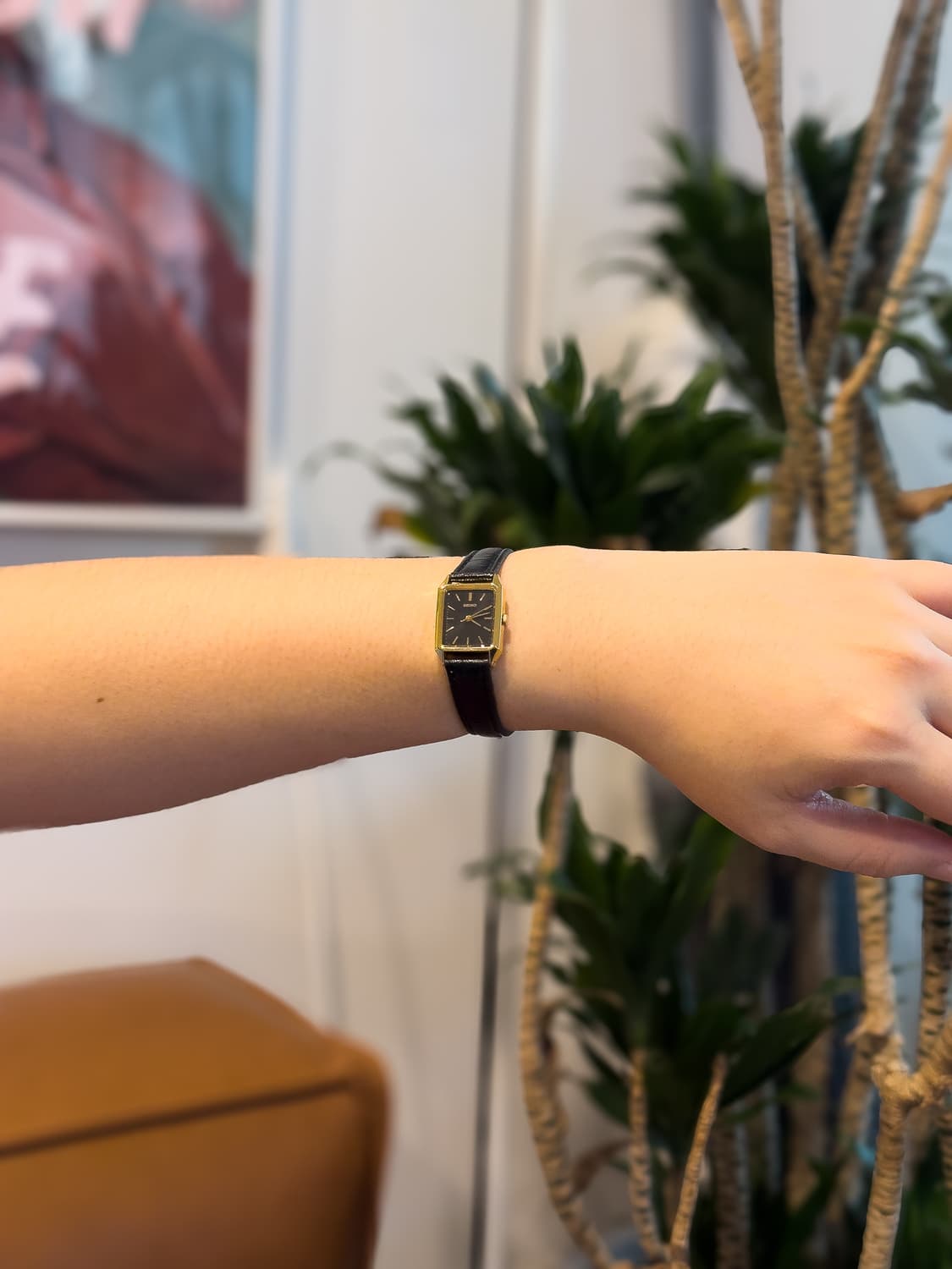 빈티지 세이코 블랙 탱크 골드 드레스 워치 미니멀 레트로 시계 상품이미지3