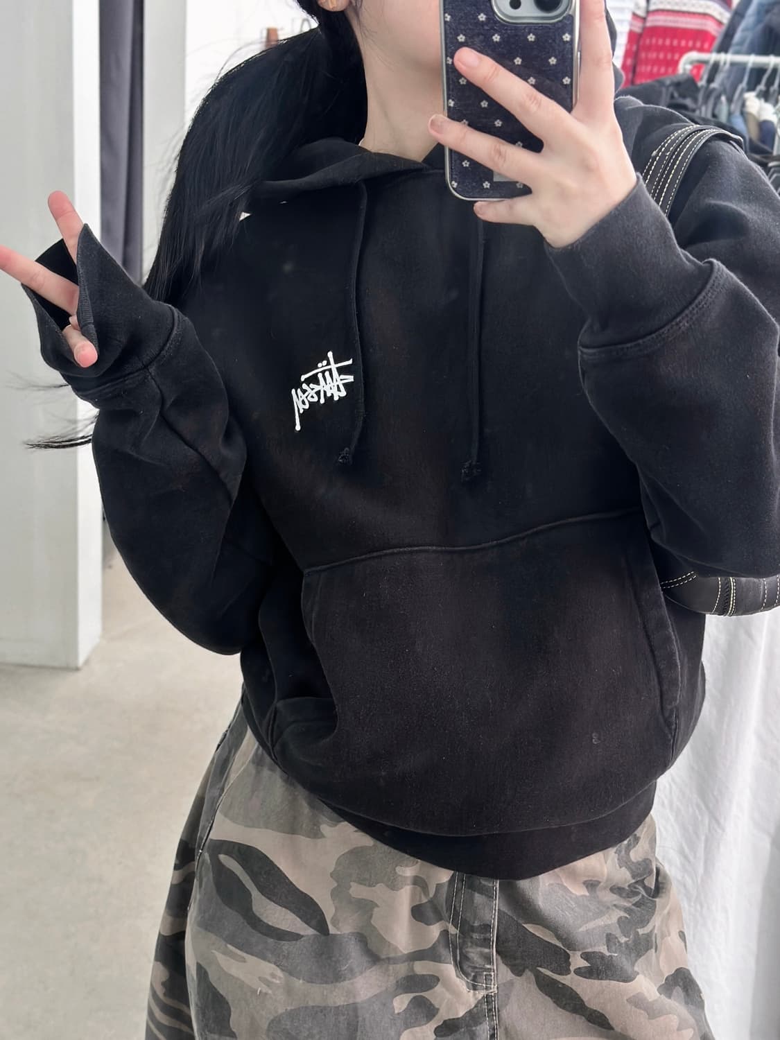 스투시 블랙 베이직 후드 티셔츠  상품이미지8