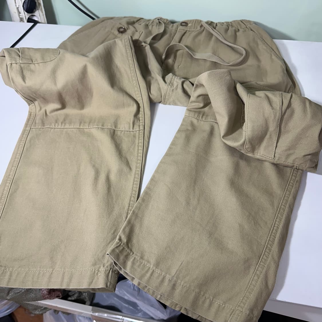 M-L 모노플로우 루즈와이드핏 베이지 카고 밴딩 코튼팬츠 상품이미지3