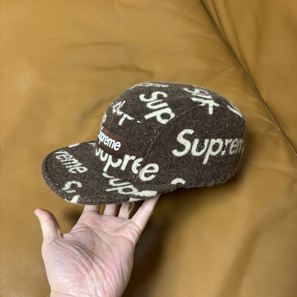 슈프림 캠프캡 모자 박스로고 해리스트위드 브라운 상품이미지4