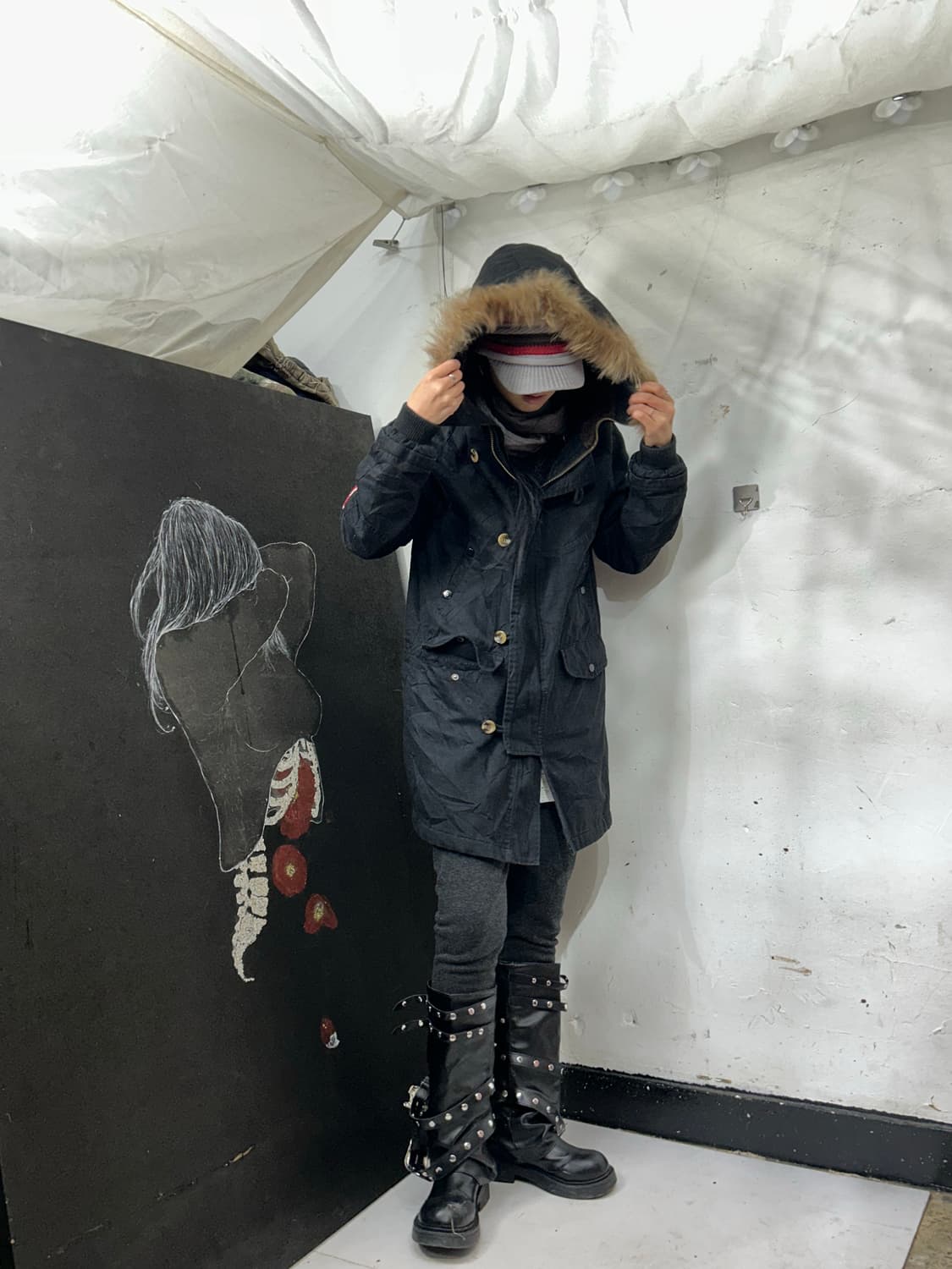 일본빈티지 RL 블랙 울프죠 성조기 자수 퍼 후드 개파카 야상 M 상품이미지3