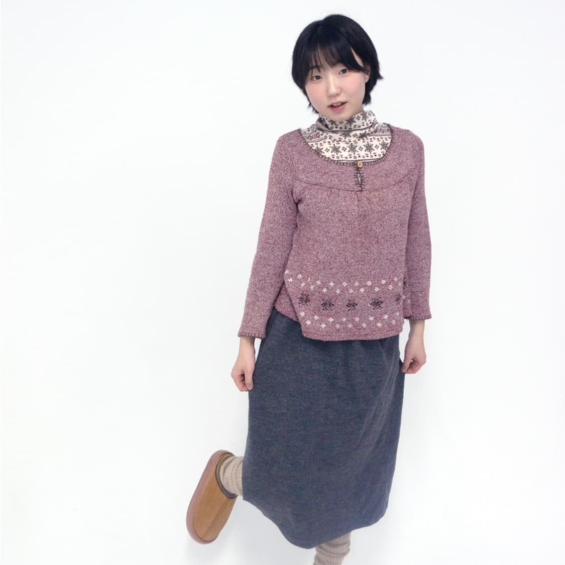 포근 회색 니트 밴딩 스커트 상품이미지2