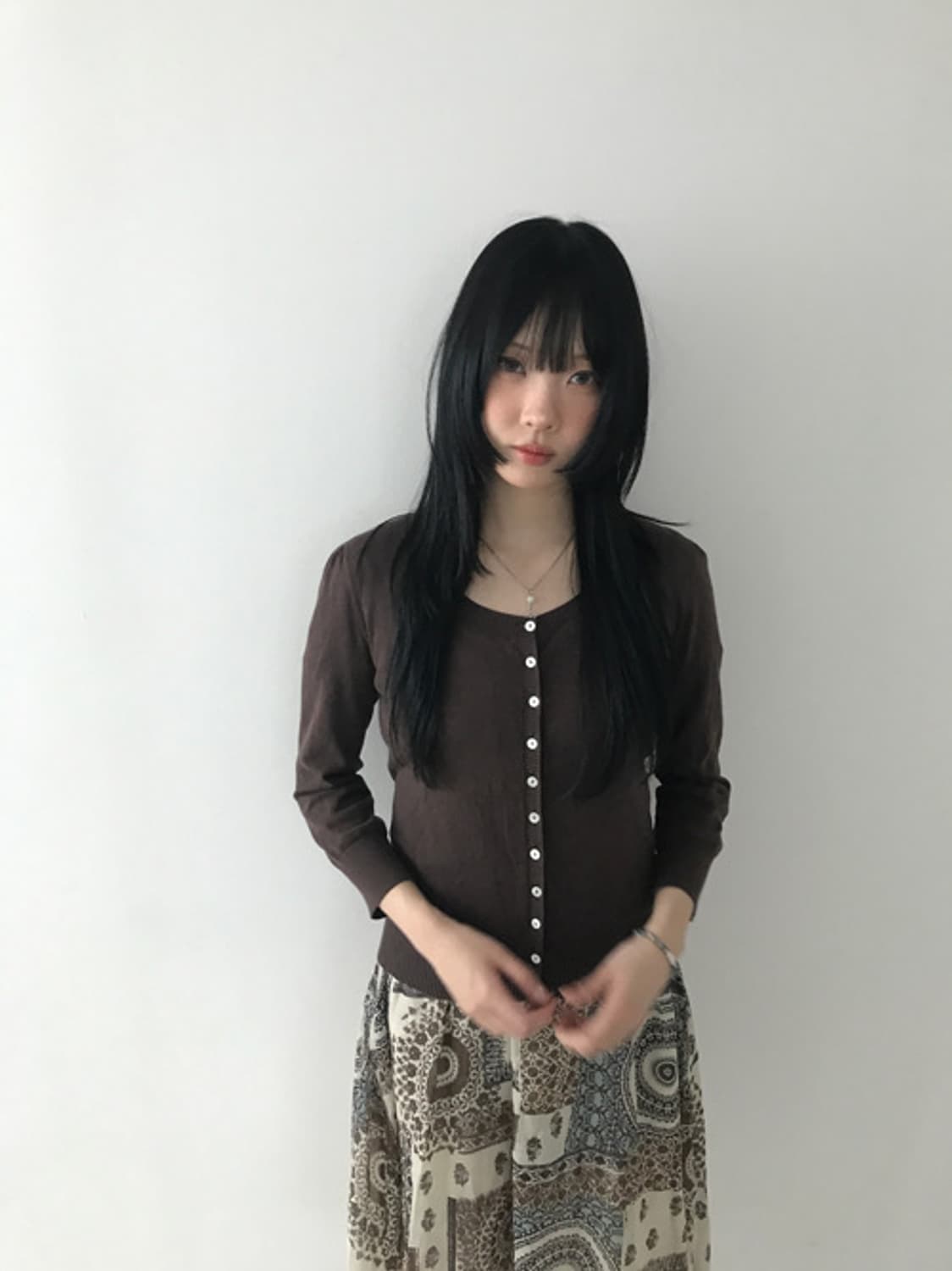 Square Neck Slim Cardigan(Brown) 상품이미지2