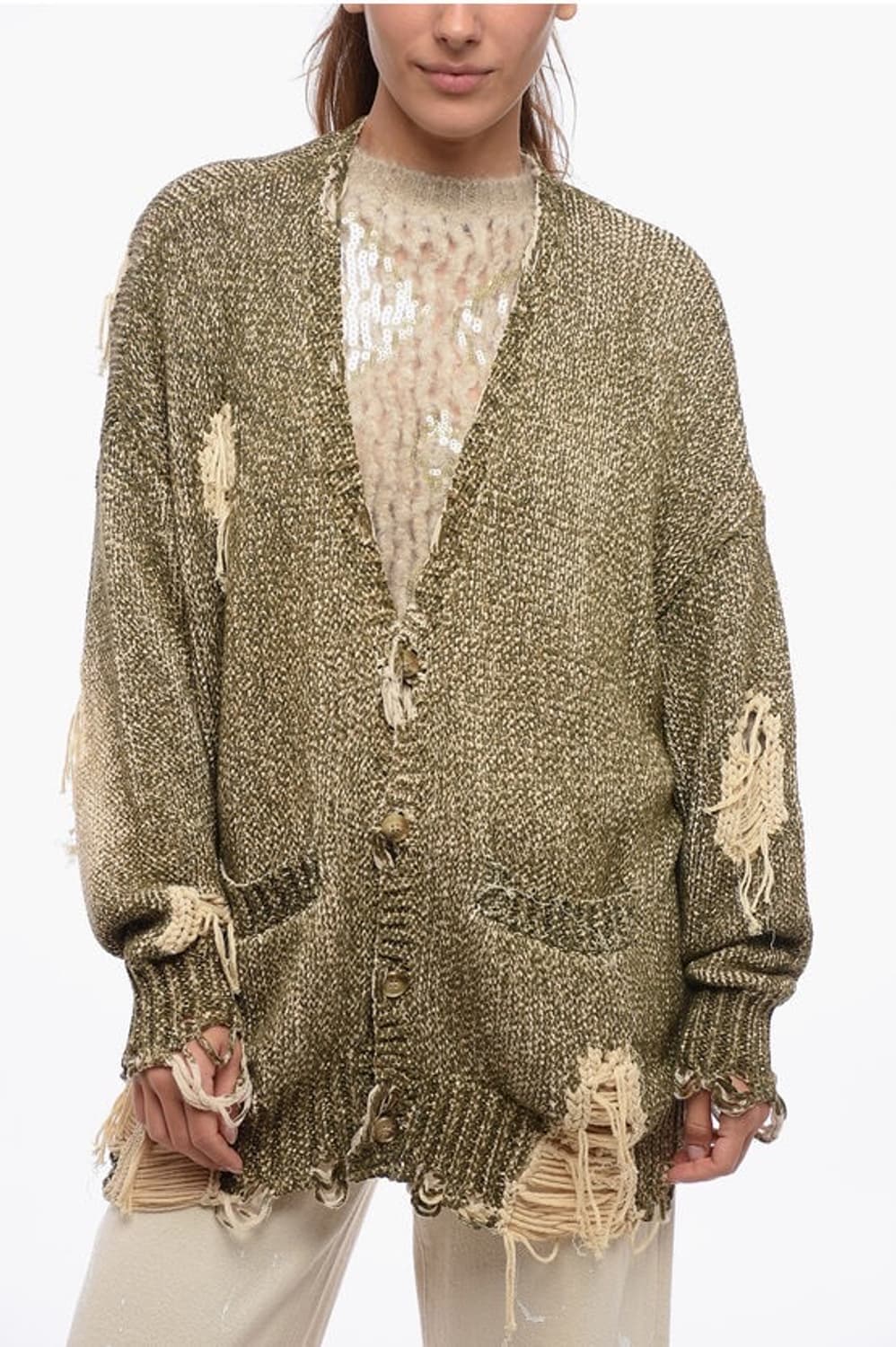 R13 distressed Cardigan Khaki M 상품이미지1