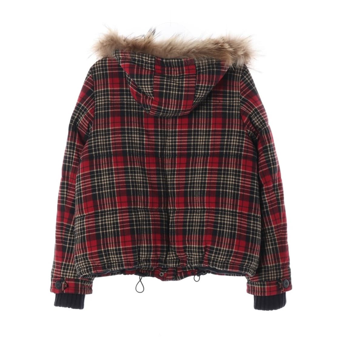 엠폴햄 리얼 라쿤 퍼 타탄 체크 후드 숏패딩 M 상품이미지3