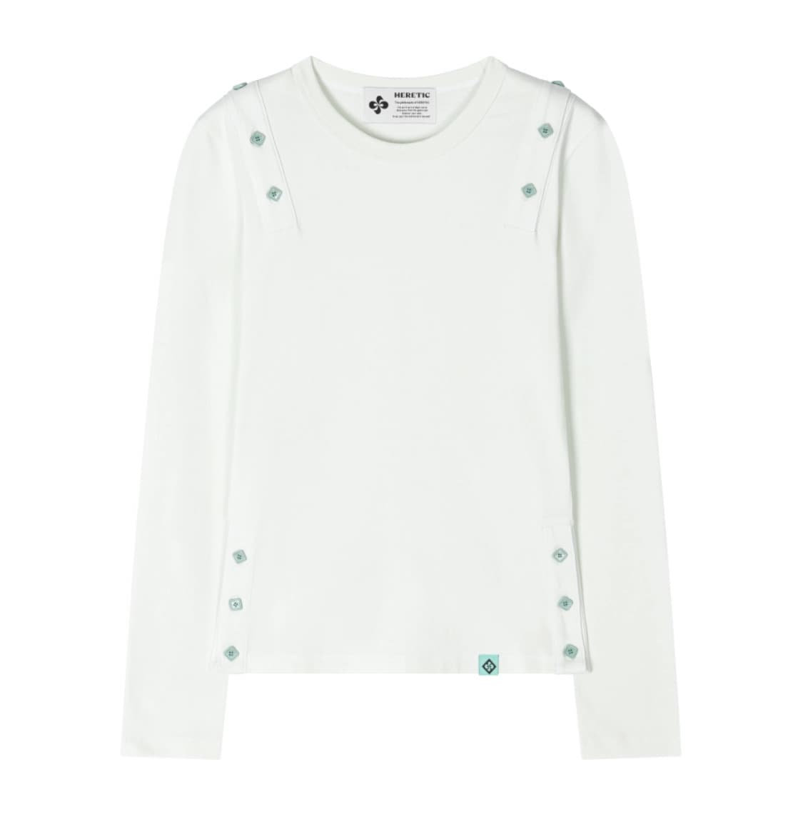 헤레틱 BUTTON CUT-OFF T-SHIRT / white-mint 상품이미지1